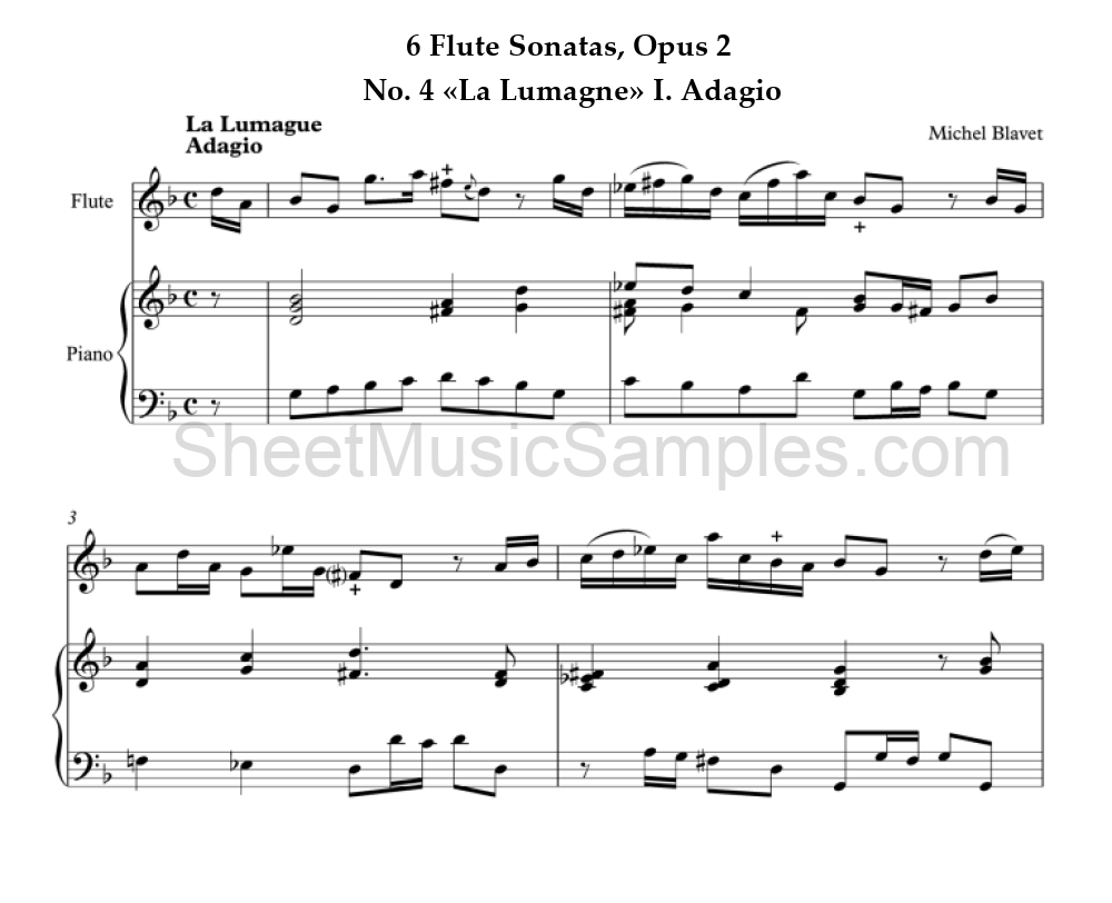 6 Flute Sonatas, Opus 2 - No. 4 «La Lumagne» I. Adagio