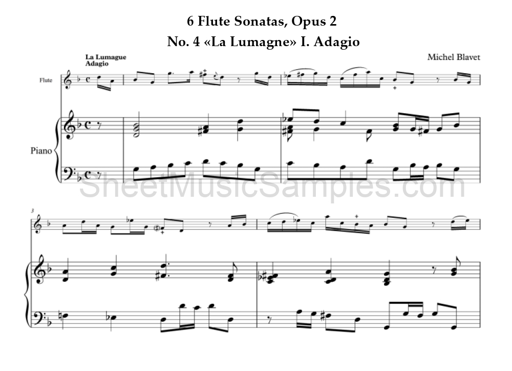 6 Flute Sonatas, Opus 2 - No. 4 «La Lumagne» I. Adagio