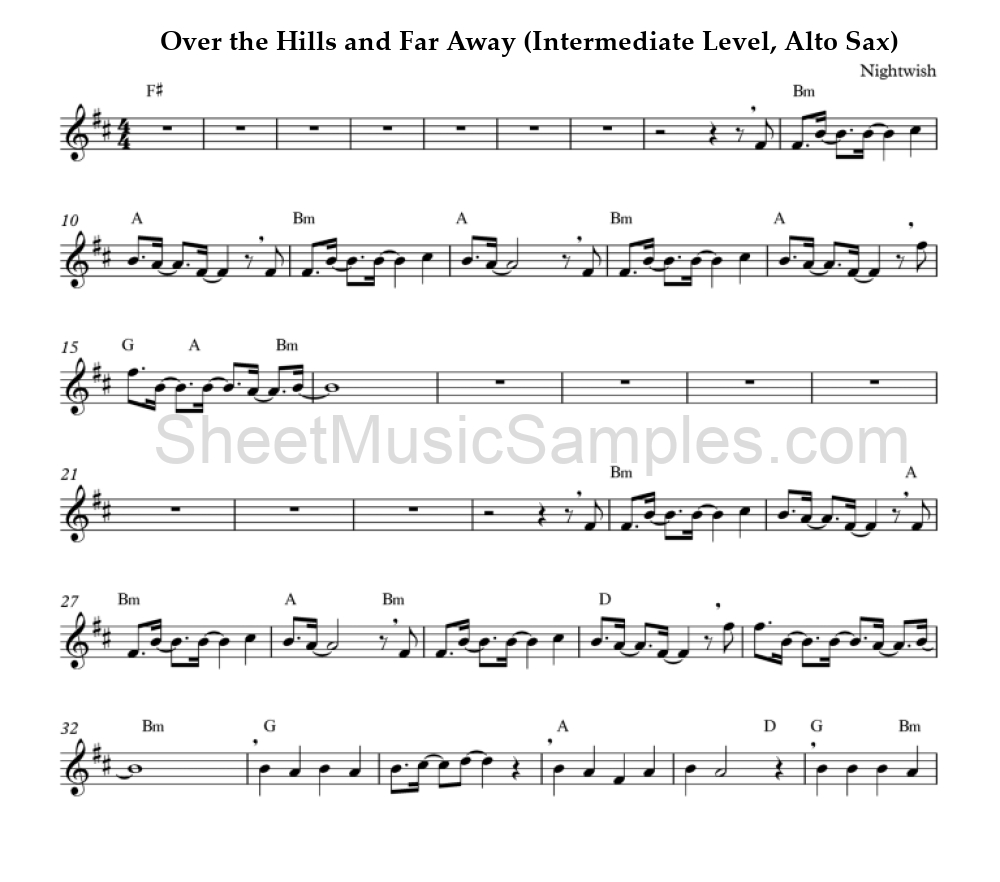 Over the Hills and Far Away (Intermediate Level, Alto Sax)