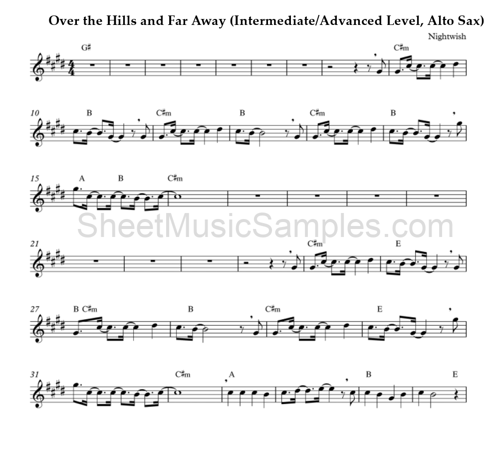 Over the Hills and Far Away (Intermediate/Advanced Level, Alto Sax)