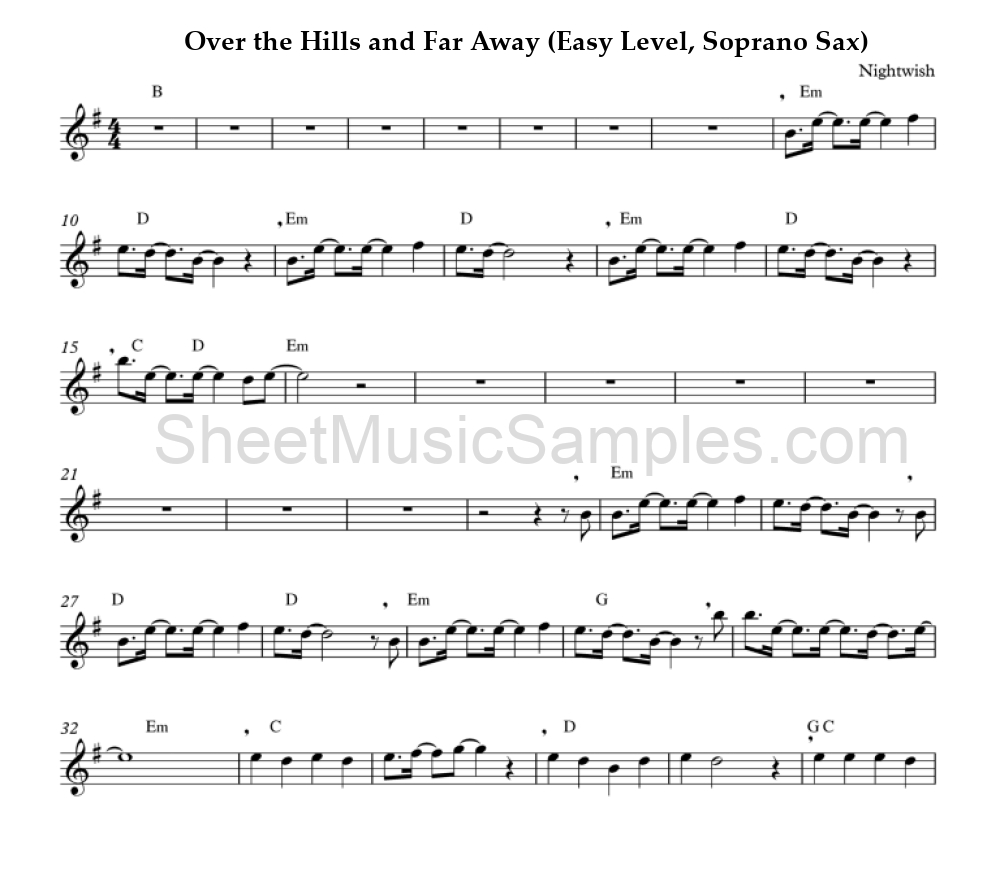 Over the Hills and Far Away (Easy Level, Soprano Sax)