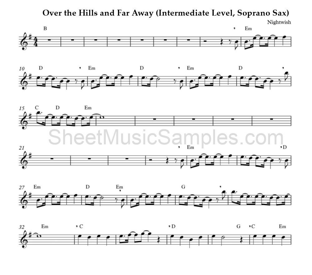 Over the Hills and Far Away (Intermediate Level, Soprano Sax)