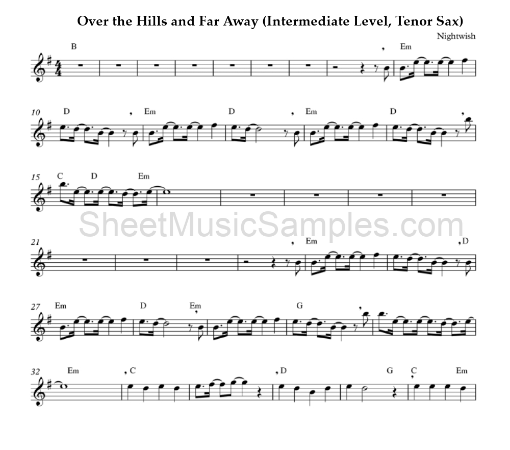 Over the Hills and Far Away (Intermediate Level, Tenor Sax)