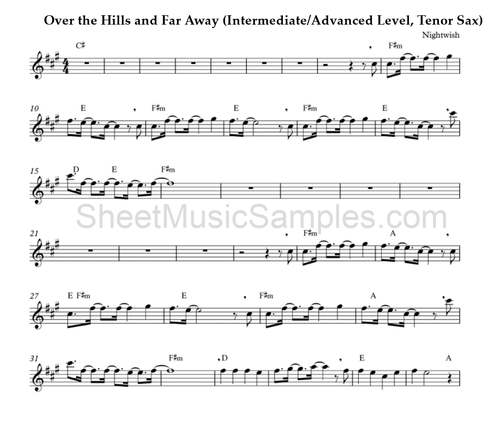 Over the Hills and Far Away (Intermediate/Advanced Level, Tenor Sax)