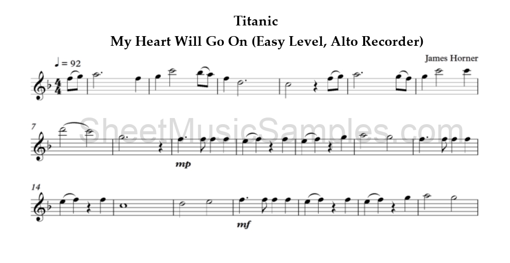 Titanic - My Heart Will Go On (Easy Level, Alto Recorder)