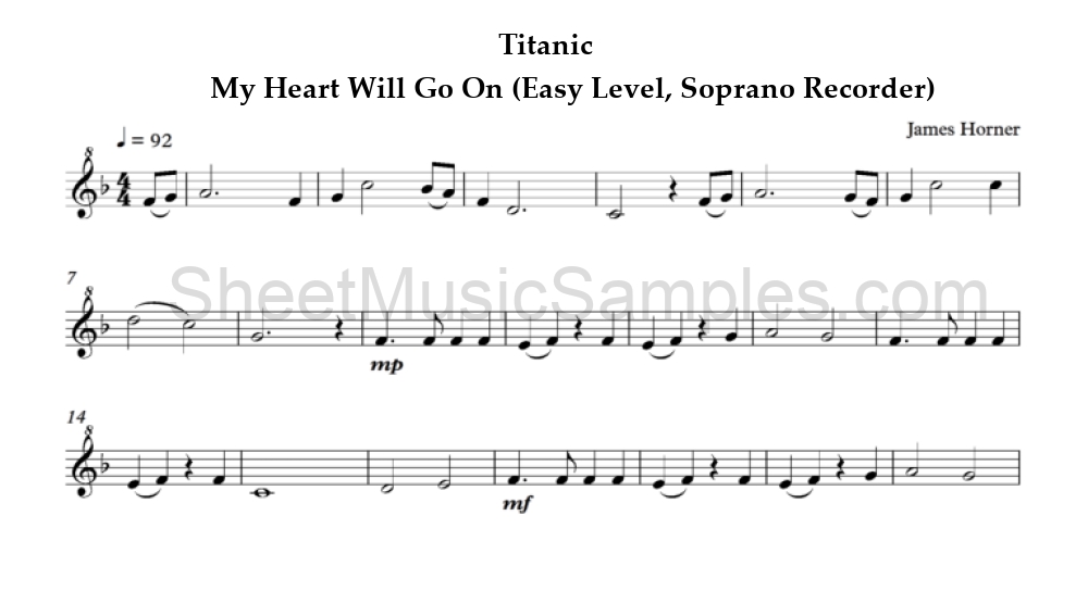 Titanic - My Heart Will Go On (Easy Level, Soprano Recorder)