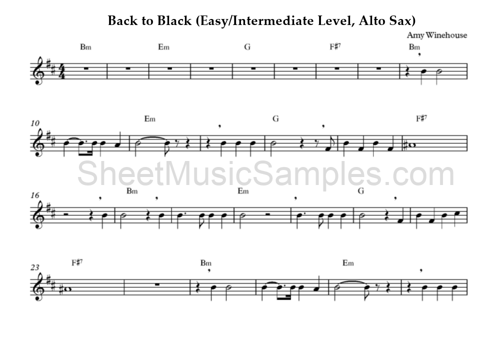 Back to Black (Easy/Intermediate Level, Alto Sax)