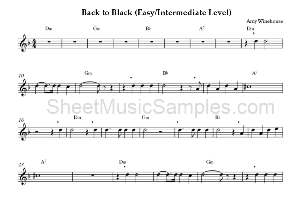 Back to Black (Easy/Intermediate Level)