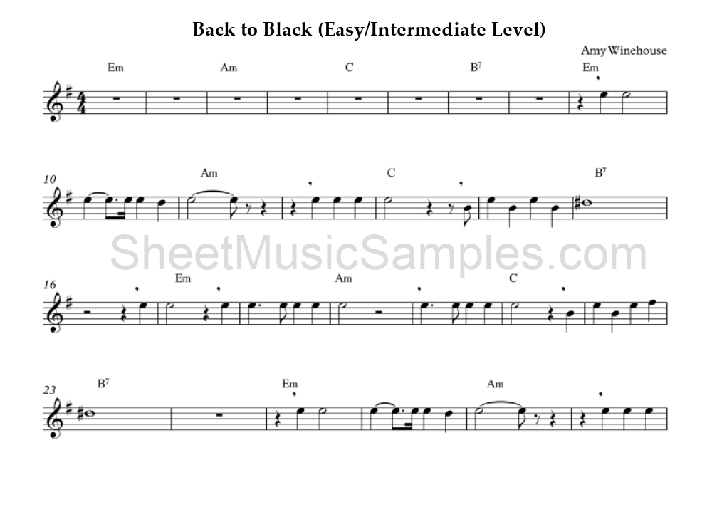 Back to Black (Easy/Intermediate Level)