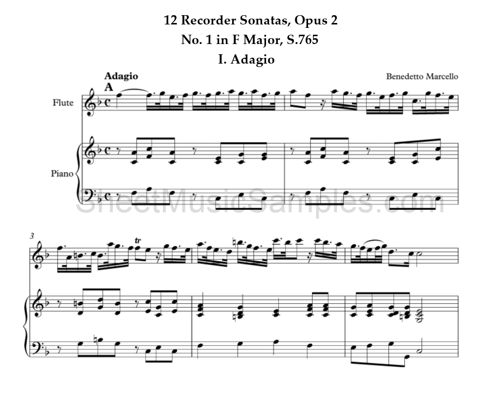 12 Recorder Sonatas, Opus 2 - No. 1 in F Major, S.765 - I. Adagio