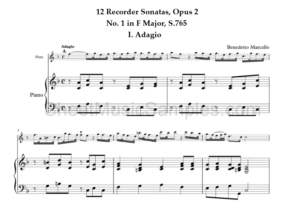 12 Recorder Sonatas, Opus 2 - No. 1 in F Major, S.765 - I. Adagio