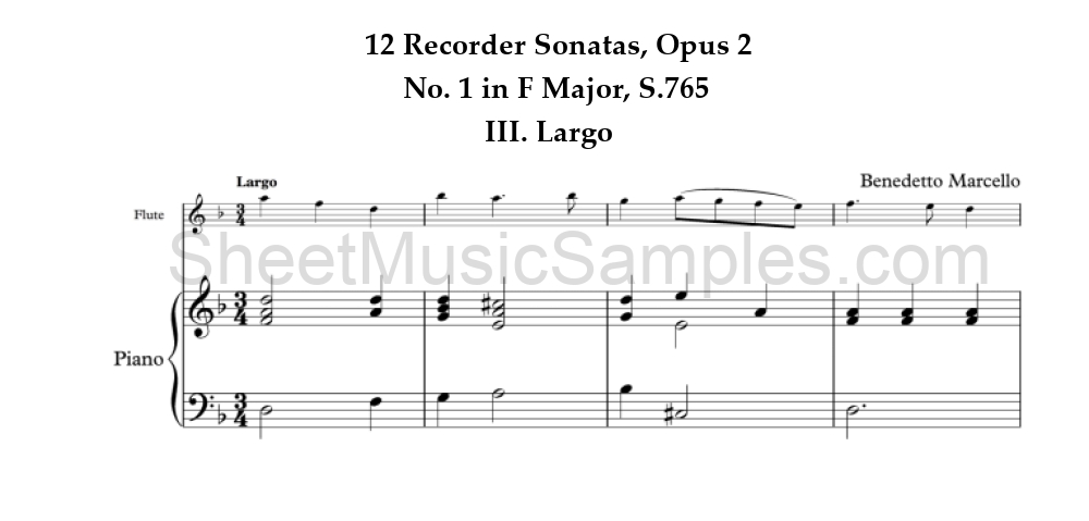 12 Recorder Sonatas, Opus 2 - No. 1 in F Major, S.765 - III. Largo