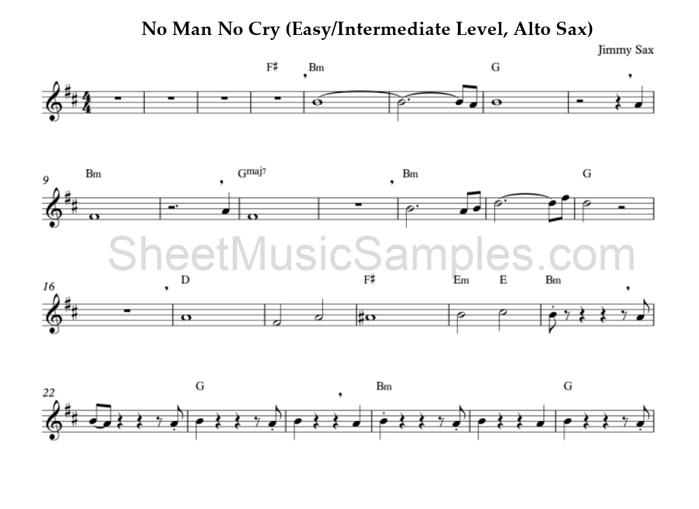 No Man No Cry (Easy/Intermediate Level, Alto Sax)