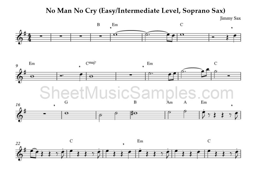 No Man No Cry (Easy/Intermediate Level, Soprano Sax)