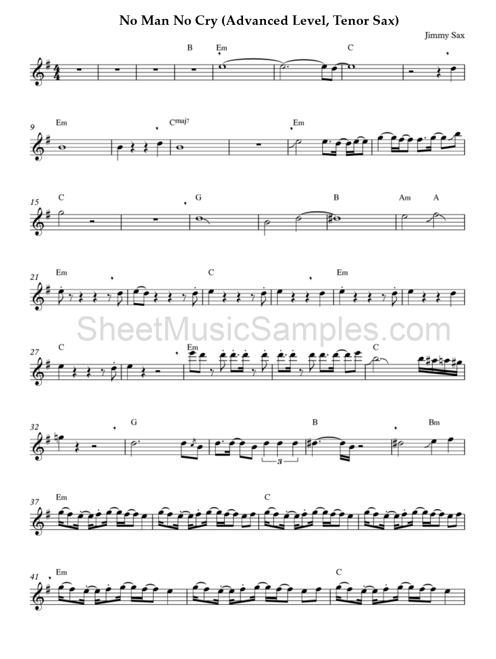 No Man No Cry (Advanced Level, Tenor Sax)