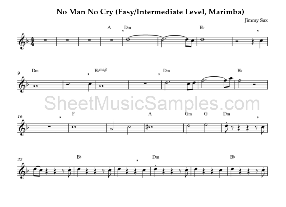 No Man No Cry (Easy/Intermediate Level, Marimba)