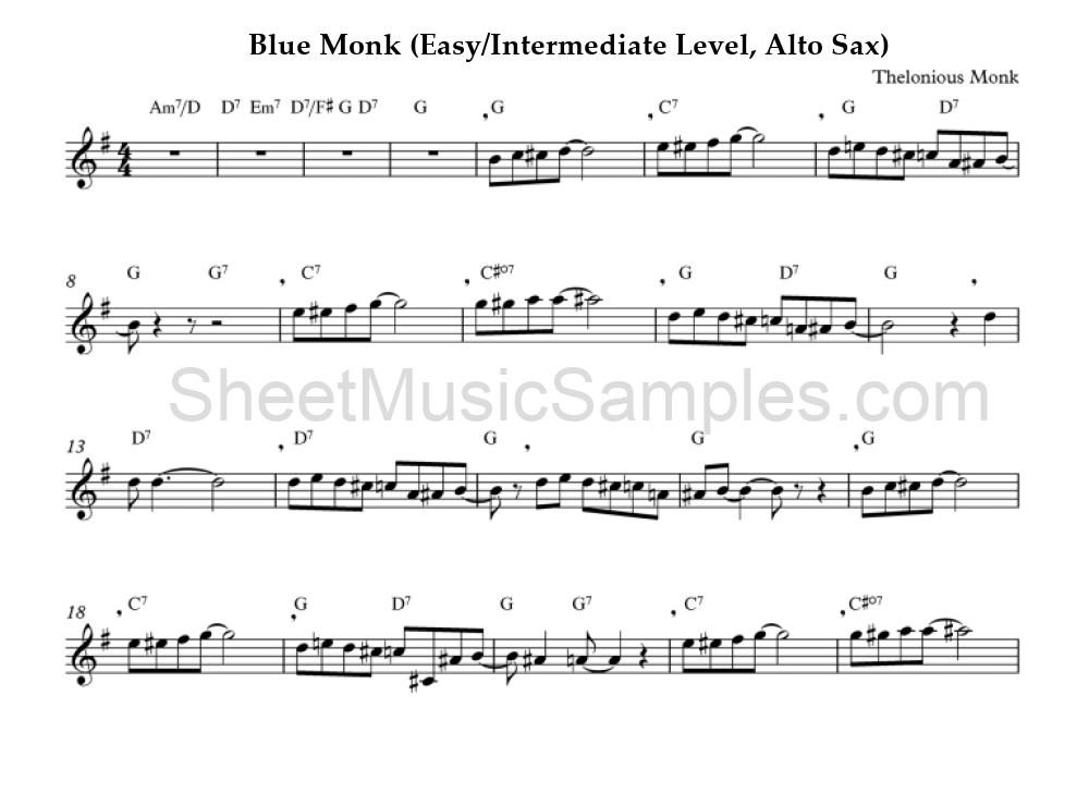 Blue Monk (Easy/Intermediate Level, Alto Sax)