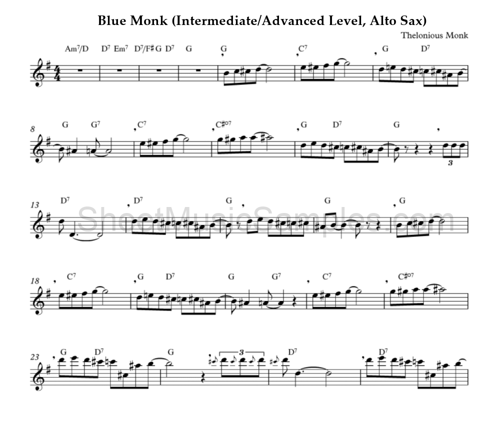 Blue Monk (Intermediate/Advanced Level, Alto Sax)