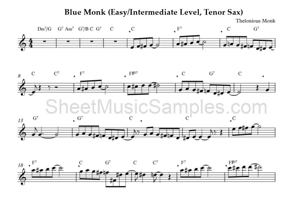 Blue Monk (Easy/Intermediate Level, Tenor Sax)