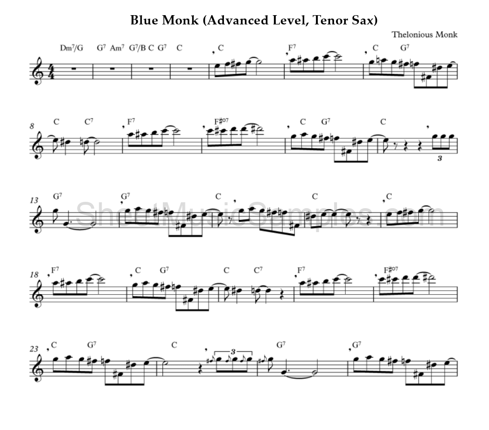 Blue Monk (Advanced Level, Tenor Sax)