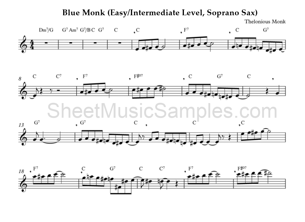 Blue Monk (Easy/Intermediate Level, Soprano Sax)