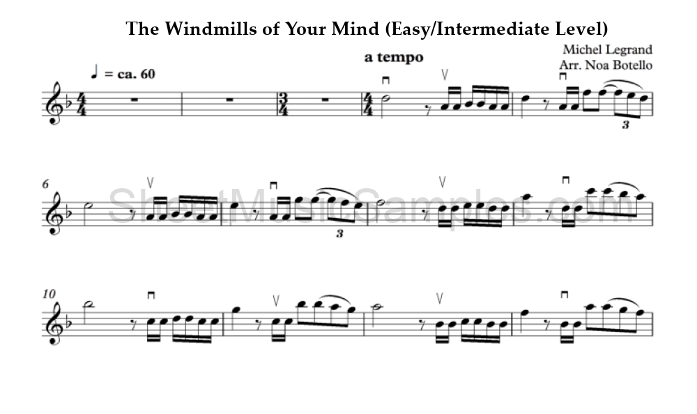 The Windmills of Your Mind (Easy/Intermediate Level)