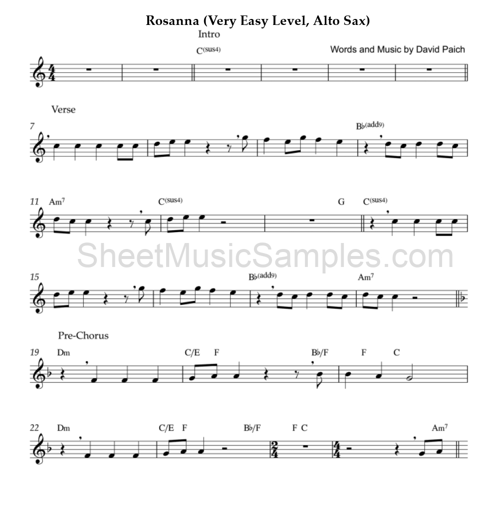 Rosanna (Very Easy Level, Alto Sax)