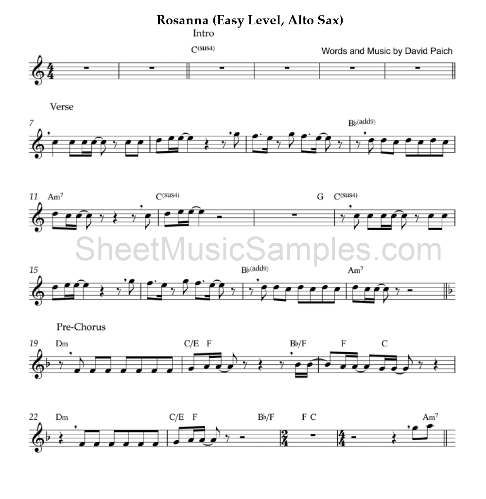 Rosanna (Easy Level, Alto Sax)