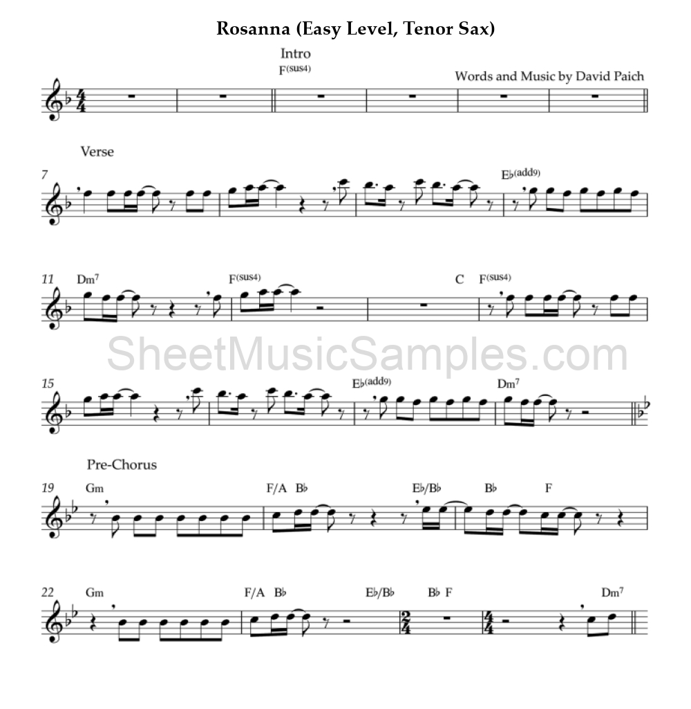 Rosanna (Easy Level, Tenor Sax)