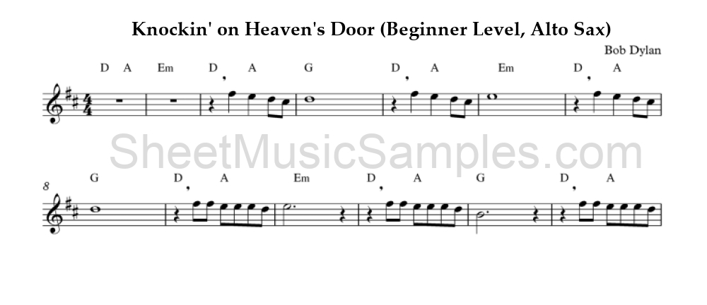 Knockin' on Heaven's Door (Beginner Level, Alto Sax)