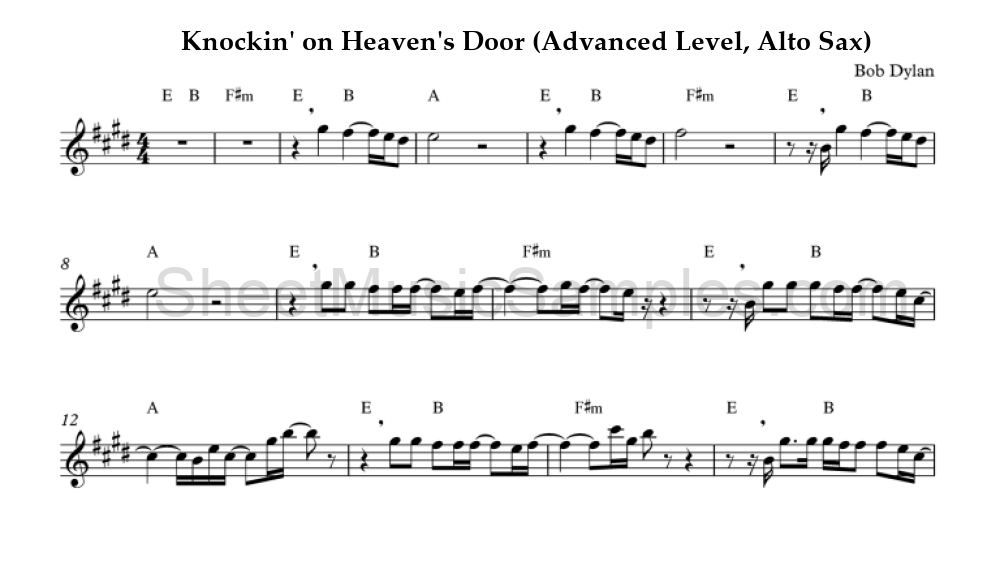 Knockin' on Heaven's Door (Advanced Level, Alto Sax)