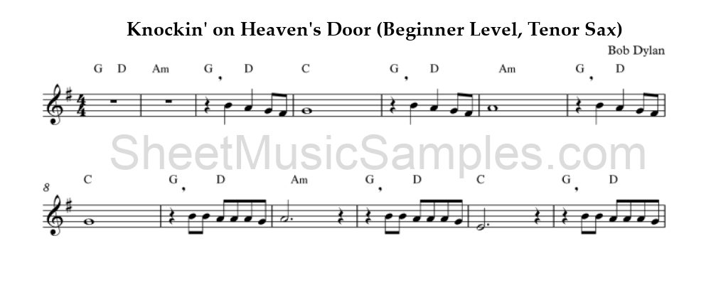 Knockin' on Heaven's Door (Beginner Level, Tenor Sax)