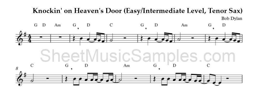 Knockin' on Heaven's Door (Easy/Intermediate Level, Tenor Sax)