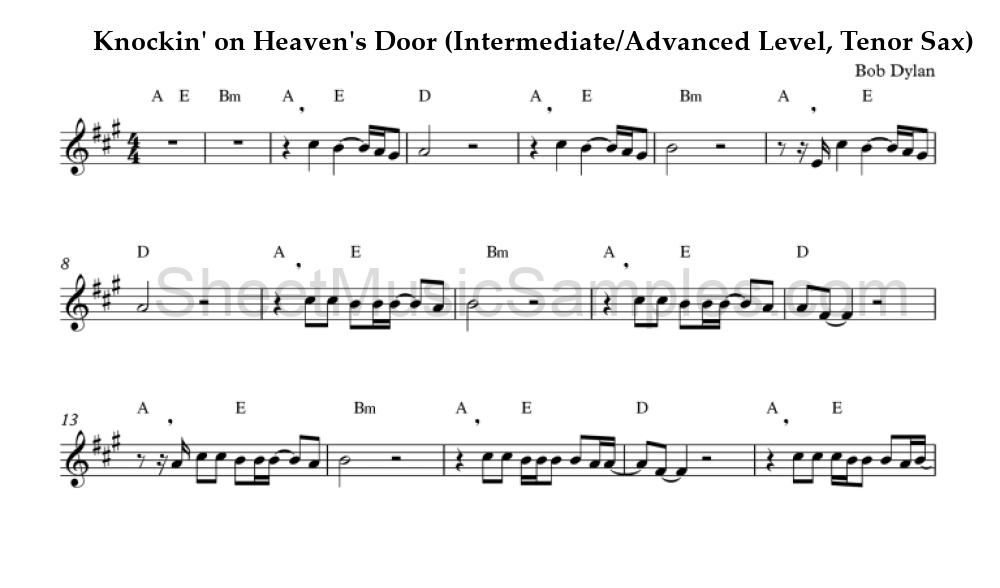 Knockin' on Heaven's Door (Intermediate/Advanced Level, Tenor Sax)