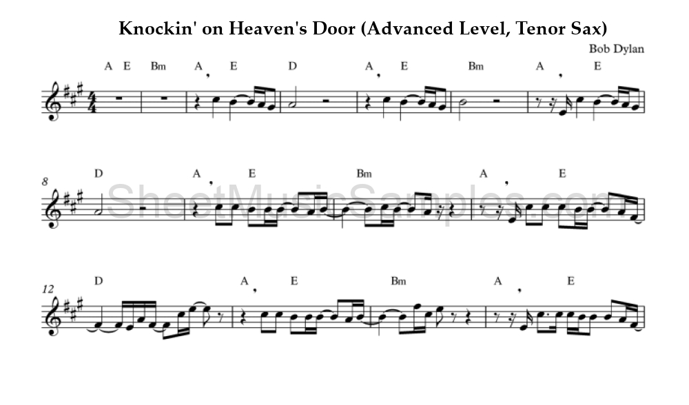 Knockin' on Heaven's Door (Advanced Level, Tenor Sax)