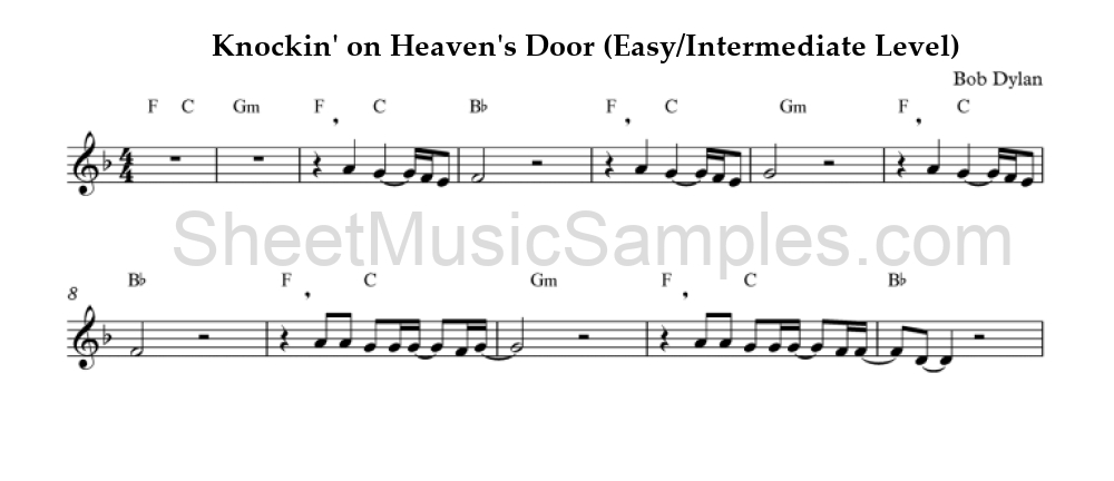 Knockin' on Heaven's Door (Easy/Intermediate Level)