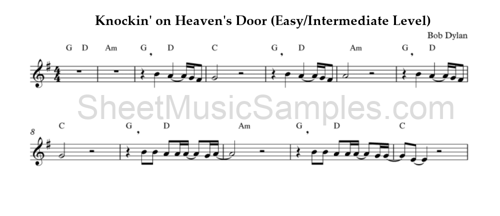 Knockin' on Heaven's Door (Easy/Intermediate Level)