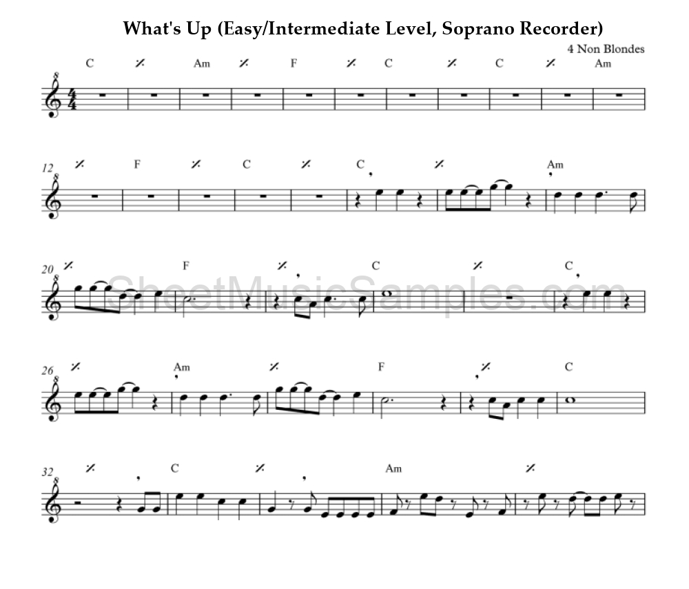 What's Up (Easy/Intermediate Level, Soprano Recorder)