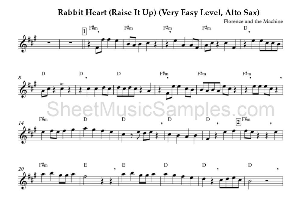 Rabbit Heart (Raise It Up) (Very Easy Level, Alto Sax)