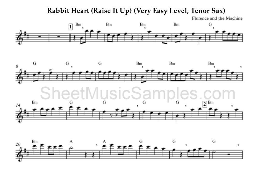 Rabbit Heart (Raise It Up) (Very Easy Level, Tenor Sax)