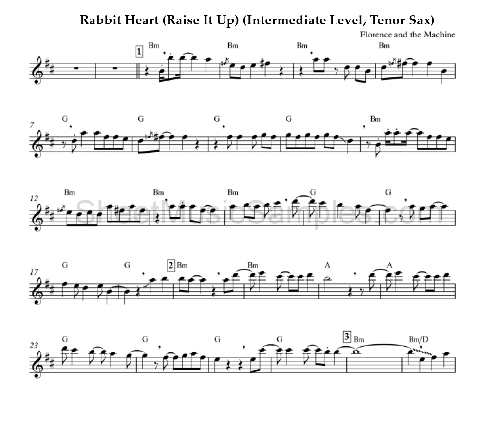 Rabbit Heart (Raise It Up) (Intermediate Level, Tenor Sax)