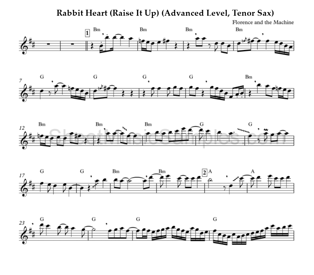 Rabbit Heart (Raise It Up) (Advanced Level, Tenor Sax)