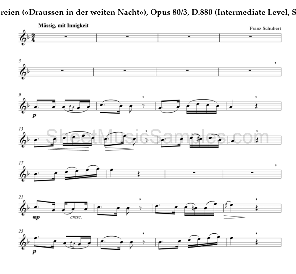 Im Freien («Draussen in der weiten Nacht»), Opus 80/3, D.880 (Intermediate Level, Soprano Sax)