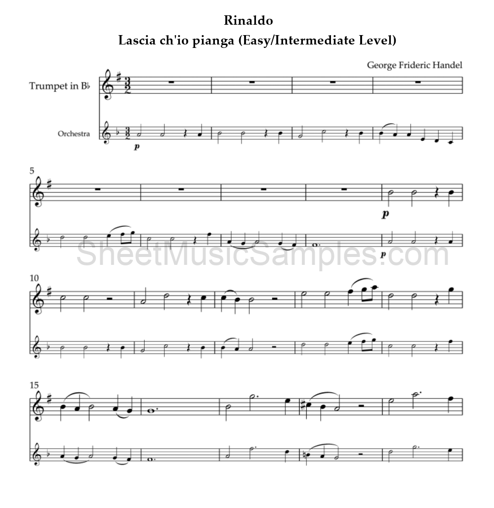 Rinaldo - Lascia ch'io pianga (Easy/Intermediate Level)