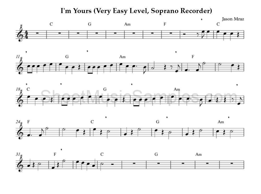 I'm Yours (Very Easy Level, Soprano Recorder)