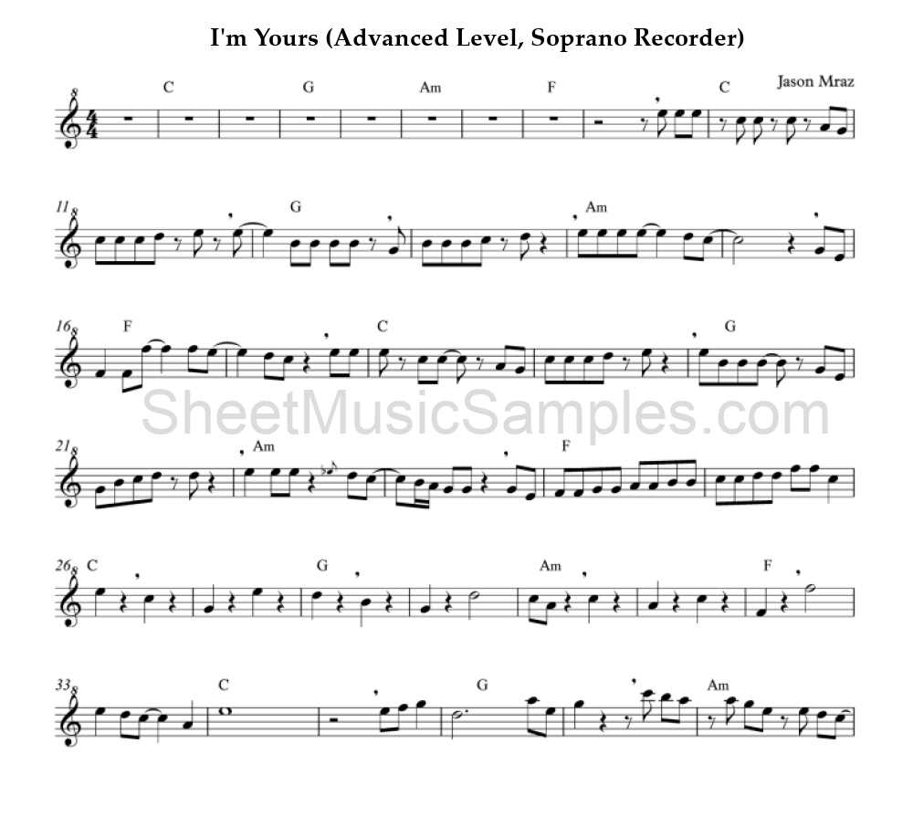 I'm Yours (Advanced Level, Soprano Recorder)