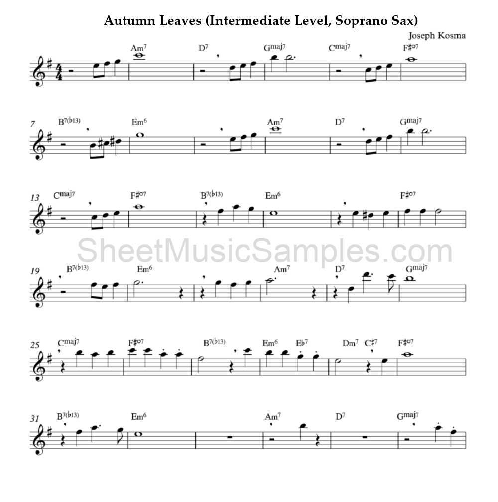 Autumn Leaves (Intermediate Level, Soprano Sax)