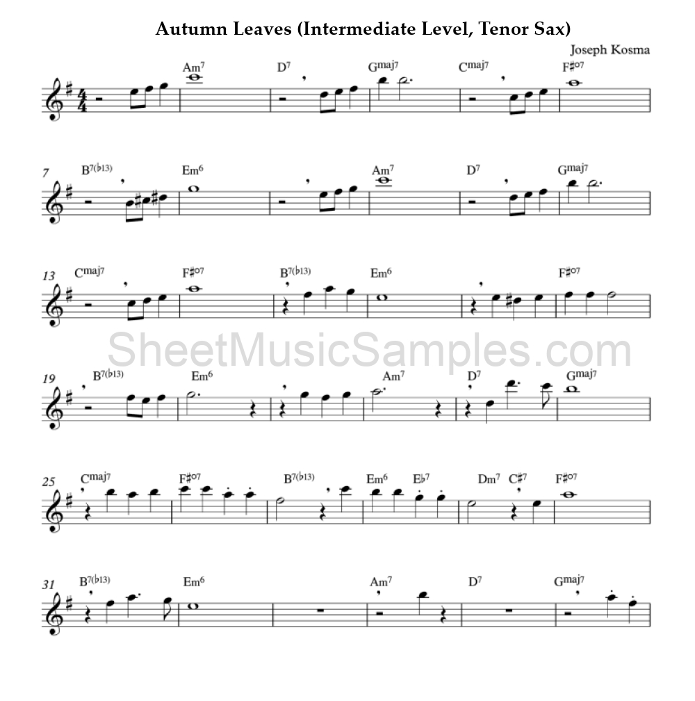 Autumn Leaves (Intermediate Level, Tenor Sax)