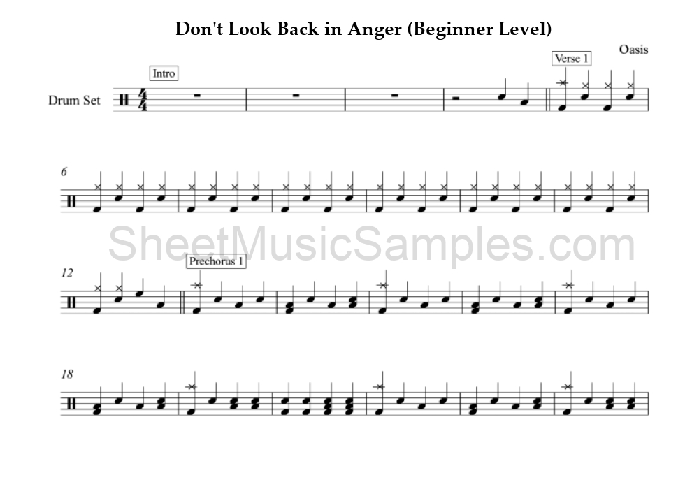 Don't Look Back in Anger (Beginner Level)