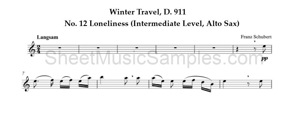 Winter Travel, D. 911 - No. 12 Loneliness (Intermediate Level, Alto Sax)